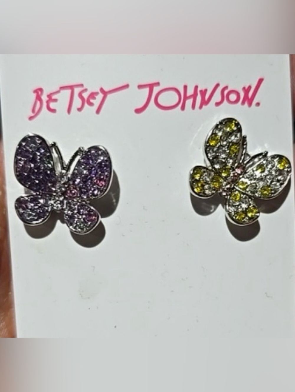 BETSEY JOHNSON Mismatched Butterfly Multicolored Crystal-Studded Earrings NWT